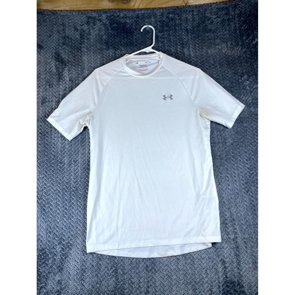 Under Armour The Tech Tee Shirt Men Small White Loose Fit Performance Wear Logo